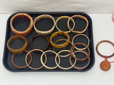 (17)Asst Vintage Bakelite, Bone, Other Bracelets - Various Size / Style