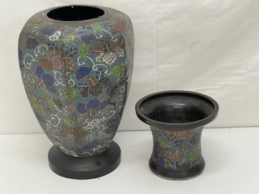 19''T Antique Cloisonne 2Pc Item, No Bottom - See Photos