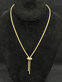 10K Gold Rope Necklace 18''L with Heart, 5.02g TW