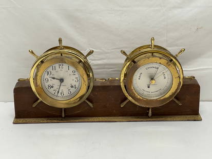 Seth Thomas Helmsman Ship Wheel Clock + Barometer - Seth Thomas Clock with German Movement: Seth Thomas Helmsman Ship Wheel Clock + Barometer - Seth Thomas Clock with German Movement