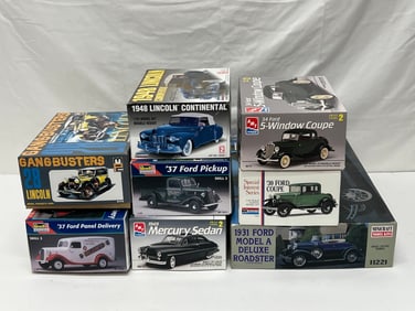 (8)Asst Model Cars - AMT Ertl,Monogram,More - Minicraft 1931 Model A Deluxe Roadster(Sealed Bags),
