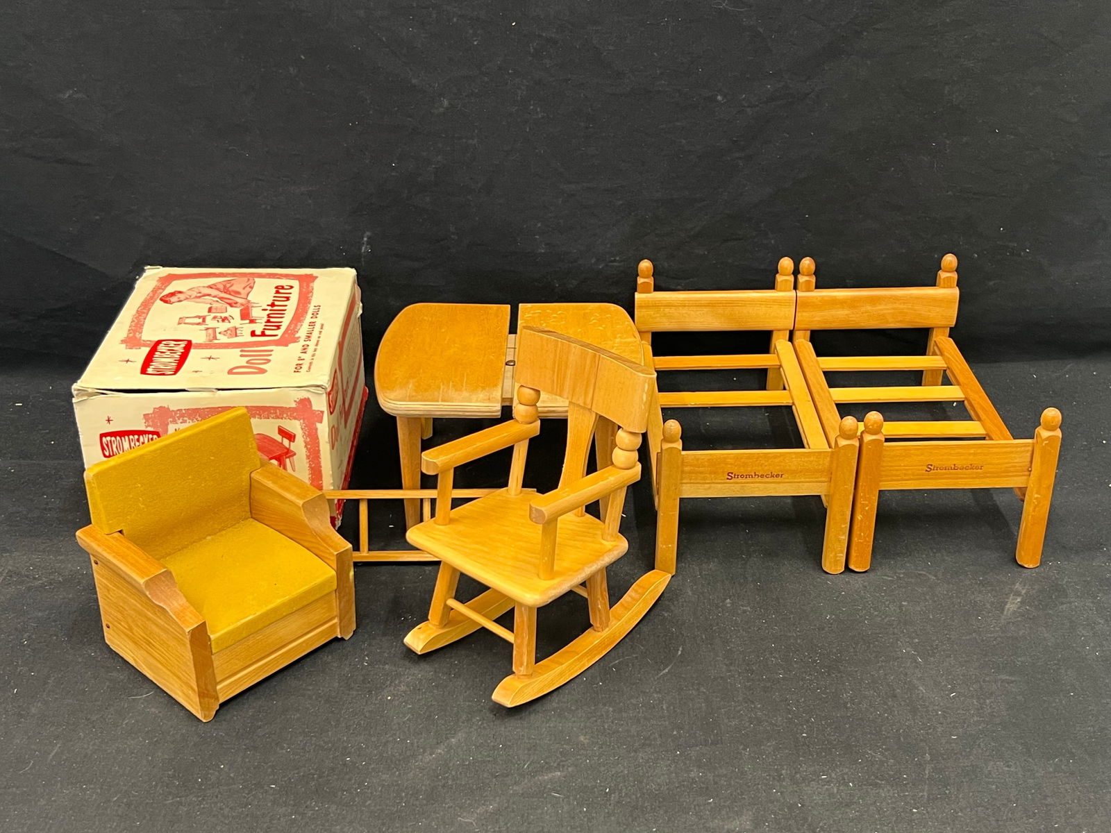 Vtg Strombecker Wooden Doll Furniture - Kitchen Table, Rocking Chair, Bunk Beds, Armchair (1 of 4)