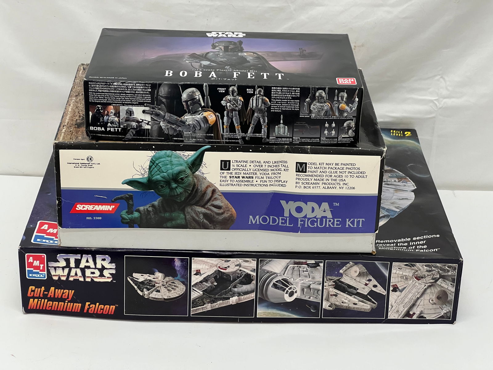 (3)Star Wars Models- Screamin Yoda,Falcon,B.Fett - 1992 Screamin Vinyl Yoda Model, AMT Ertl Cut-Away (1 of 5)