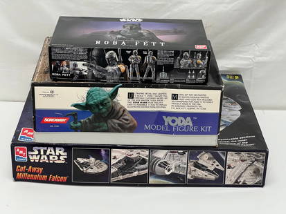 (3)Star Wars Models- Screamin Yoda,Falcon,B.Fett - 1992 Screamin Vinyl Yoda Model, AMT Ertl Cut-Away: (3)Star Wars Models- Screamin Yoda,Falcon,B.Fett - 1992 Screamin Vinyl Yoda Model, AMT Ertl Cut-Away Millennium Falcon, Boba Fett