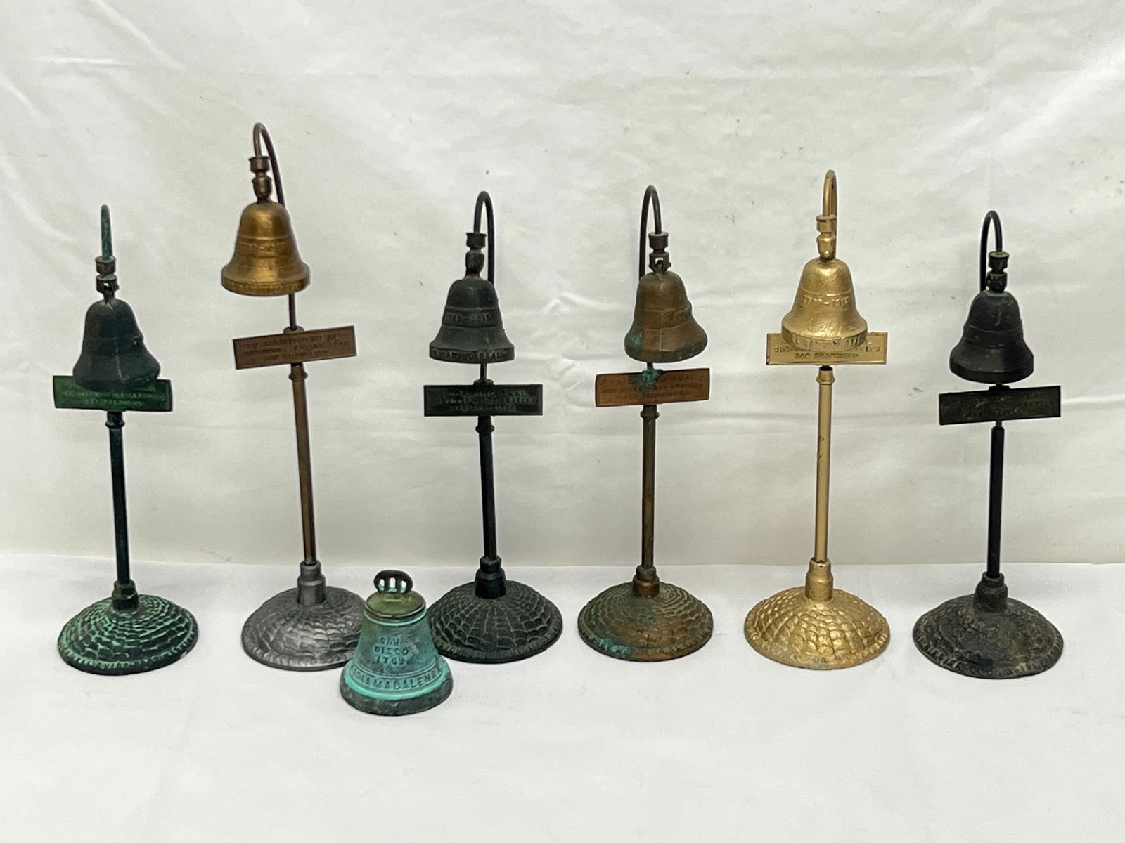 (7)Atq / Vtg El Camino Real Mission Bell Guide Markers - El Camino Real The Kings Highway Guide Post
