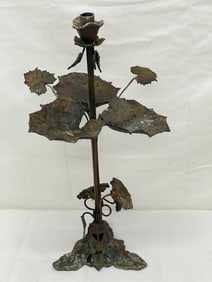 French Bronze Candle Holder 8'' x 17'', Flower & Leaf Design