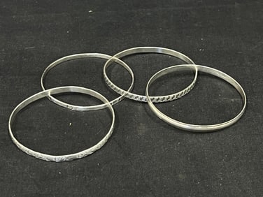 (4)Sterling Silver Bangle Bracelets - Various Makers, Some Etched