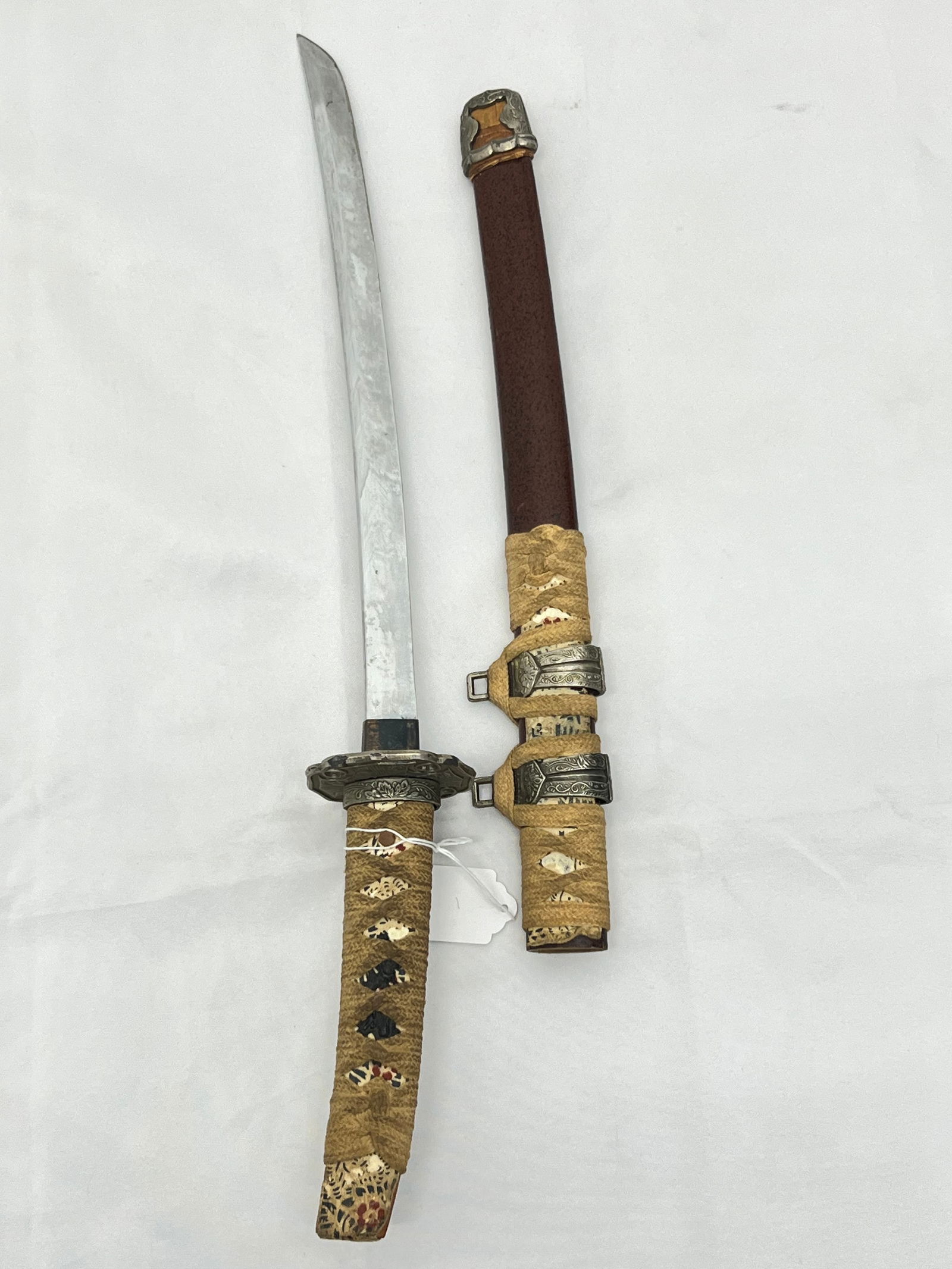 Vintage Japanese Dagger with Sheath - Sheath with Cloth & Rope with Relief Silver - Dagger 19.25''L (1 of 5)