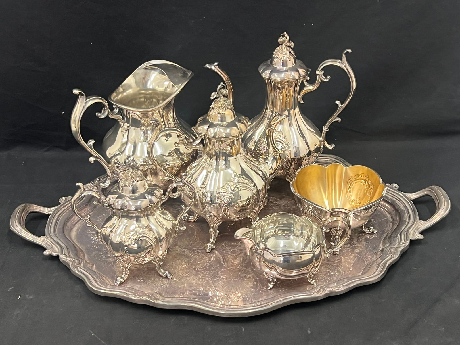 7pcs Reed & Barton 'Winthrop' Silverplated Service - Beverage Service Tray C1950 #1795, Coffee & (1 of 8)