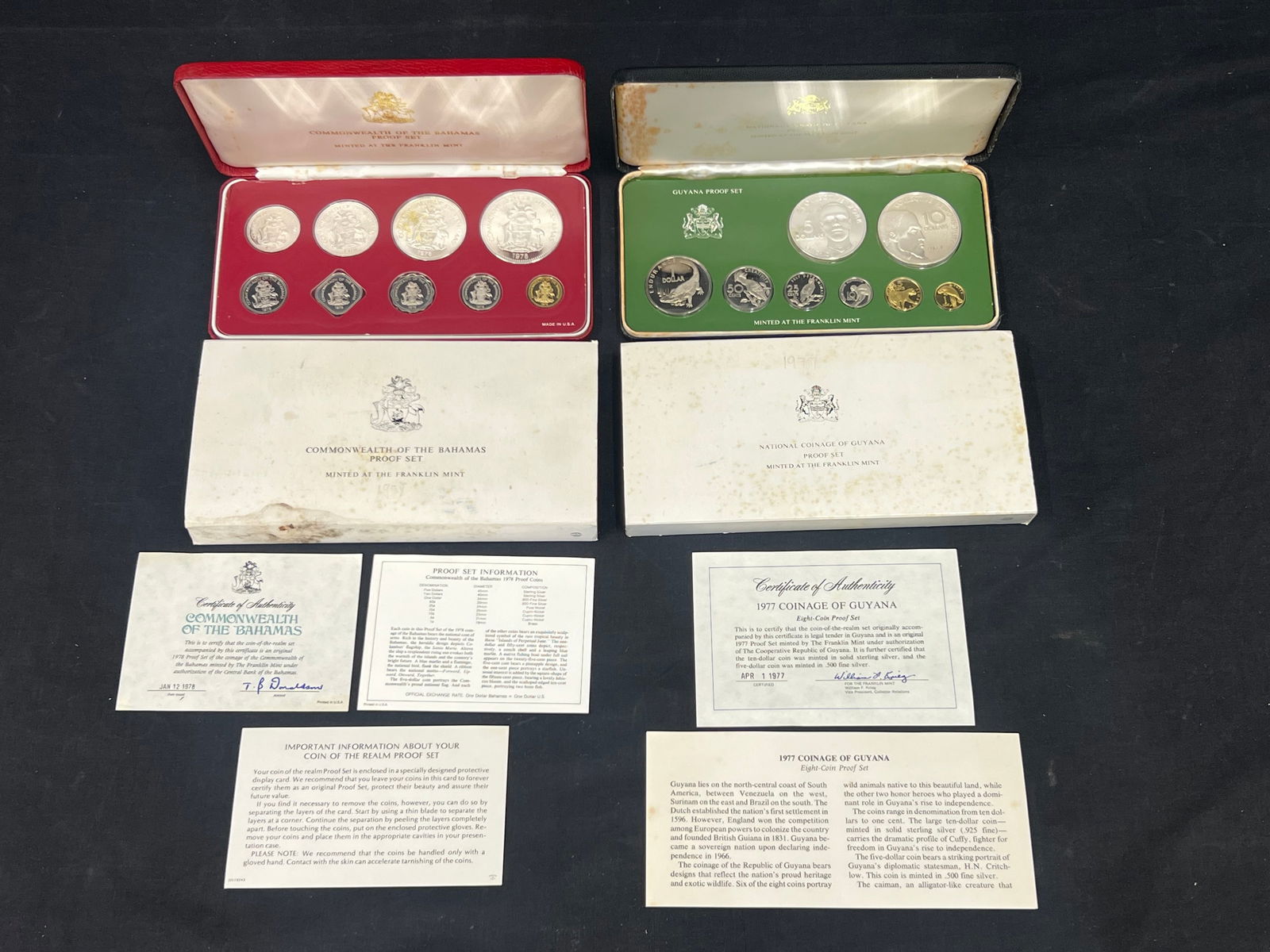 2 Coin Proof Sets w/ Sterling - Bahamas + Guyana - 1978 Commonwealth of the Bahamas 9 Coin Set w/ 2 (1 of 8)