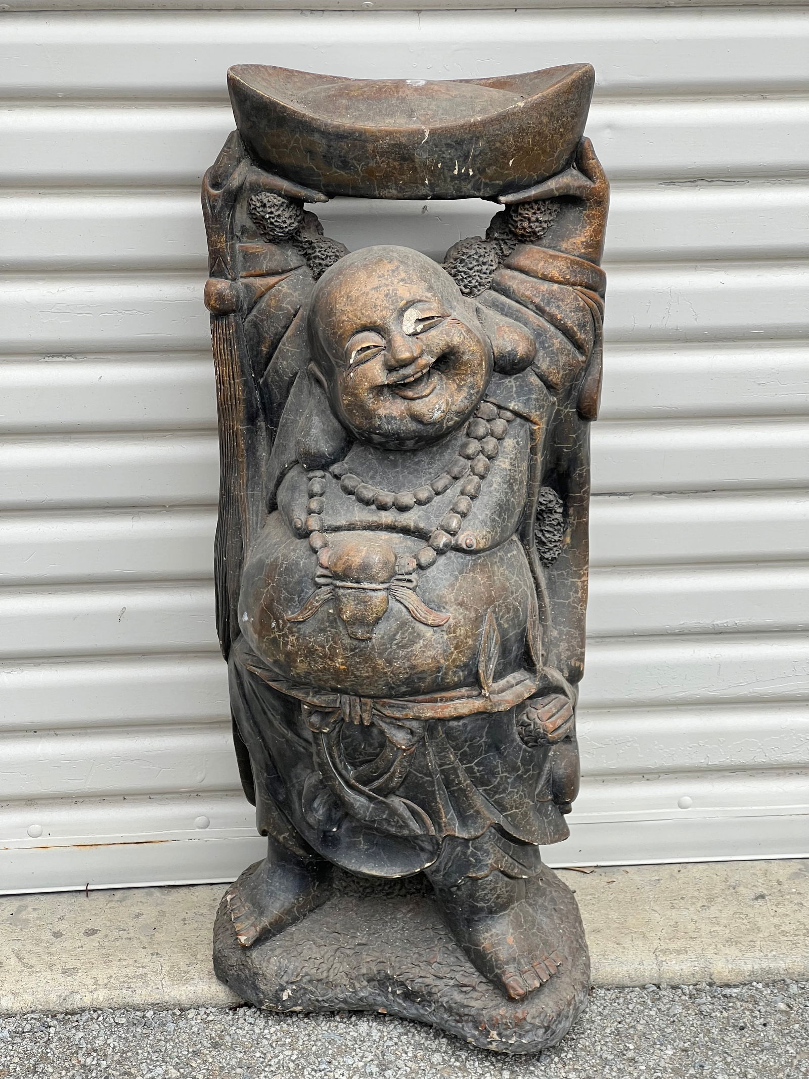 Heavy Stone Happy Buddha Garden Statue 13'' x 9'' x 31.5'' - Signed - Indoor / Outdoor Statue ( Pick (1 of 7)