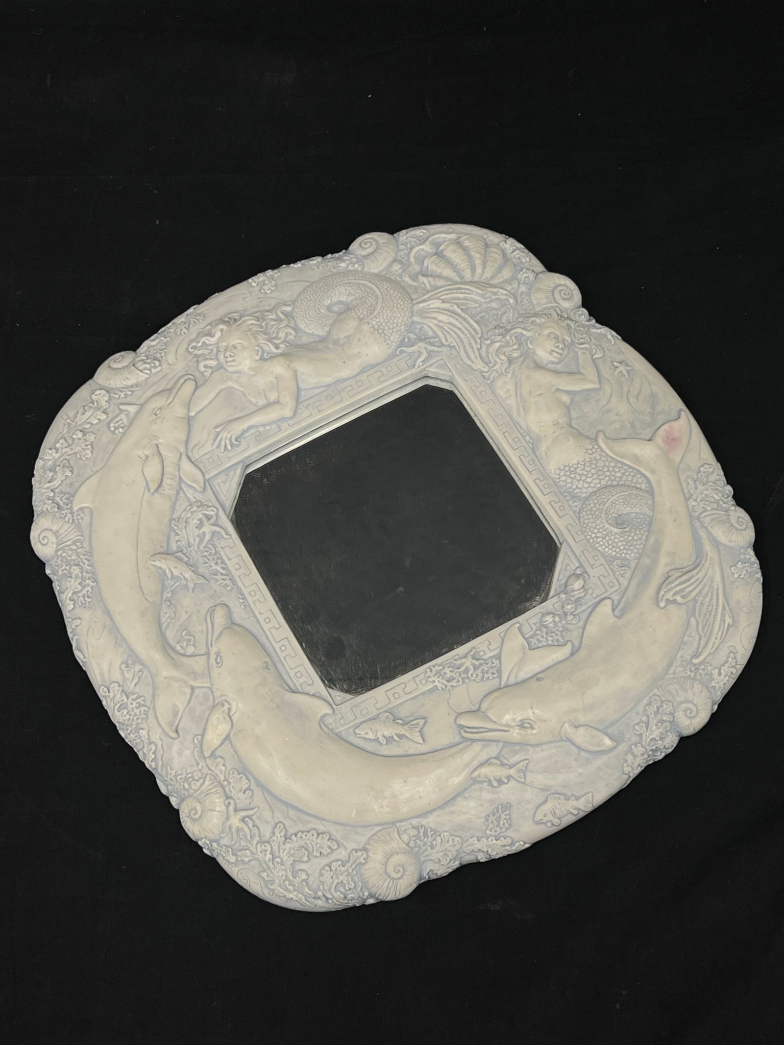 Nautical Mermaid Dolphin Wall Mirror 12.5'' x 12.5'' - Plaster Embossed Framed Mirror (1 of 2)