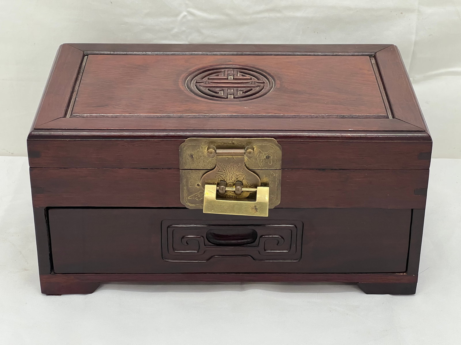 Wooden Asian Jewelry Box with Lock - 12'' x 7'' x 6'' (1 of 4)