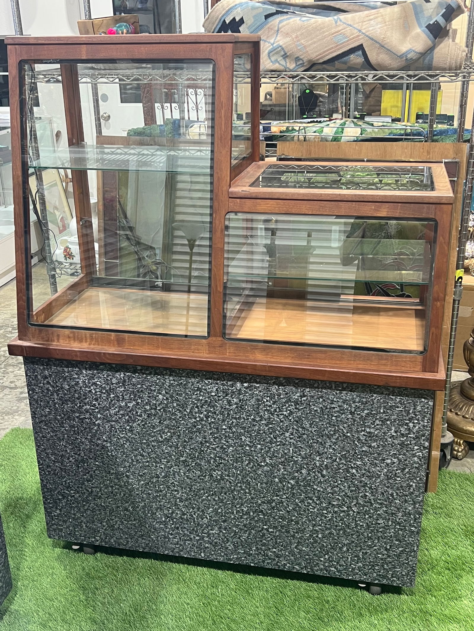 Walnut Glass Display Cabinet 46'' x 22'' x 61'' - 2 Drawers + Cupboards (Pick Up or Arrange Own: Walnut Glass Display Cabinet 46'' x 22'' x 61'' - 2 Drawers + Cupboards (Pick Up or Arrange Own Shipping)