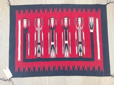 Navajo Yei Rug Bessie Yazzie 32'' x 43.5'' - Red / Black / Cream Colors