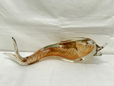 Murano Latticino Art Glass Dolphin with Sticker - Original Murano Sticker, Dolphin 16.25''L x 5''T
