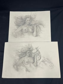 (2)Russell Tripp(1942-2025)Mermaid Compositional Drawing - CA Artist, Titled ''The Mermaid'' -