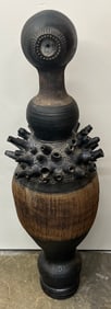 Mid Century Brutalist Ceramic Sculpture 4' T x 42'' Circ.