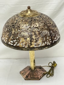 Bradley Hubbard Lamp with Pierced Brass Shade - Lamp Base marked ''B + H'' - New Light Fixture -