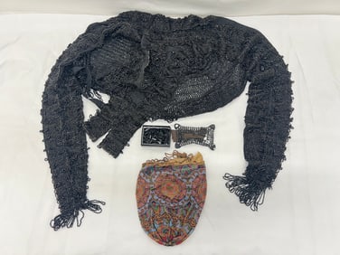 Victorian Bead Capelet Mourning Cape & Beaded Purse - Victorian Beaded Purse Bag (Inspect,See