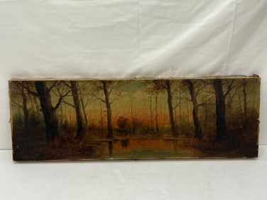 Antique Signed ''Keisil'' Oil on Canvas 8'' x 24''