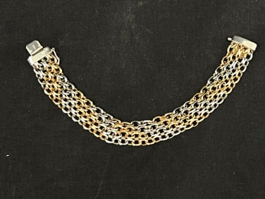 14K Italy Rose & White Gold Chain Bracelet, 12.3g - Hallmarked Italy 14K - 7''L