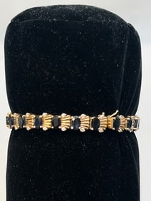 Vintage 14K Gold Sapphires Diamonds Tennis Bracelet,COA - Vintage 14K Bracelet with (23)Oval Cut