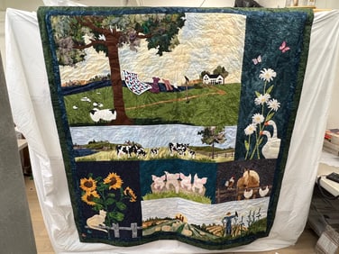 Handmade Country Farm Quut Pigs Cows - One Side Country Farm - (1)Side Tye Dye Style Flowers 65'' x