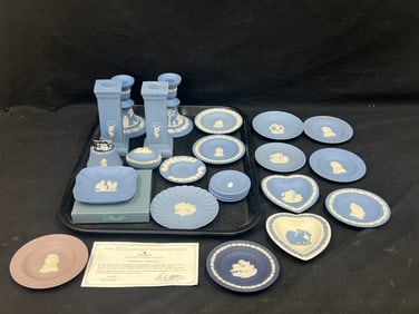 25pcs Wedgwood Jasper Blue White Purple - Millenium Candlesticks 6''T with COA, Heart Dishes,