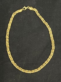 Vtg 18K Gold Byzantine Style Ankle Bracelet 6.5g Wgt, 11'' Overall -