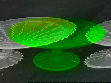 Uranium Vaseline Glass Compote Dish 7'' x 2.5''
