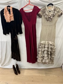 Atq/Vtg Clothing + Sommer & Kaufmann Velvet Boots - (3)Dresses Sz Sm + San Francisco Kaufmann Button