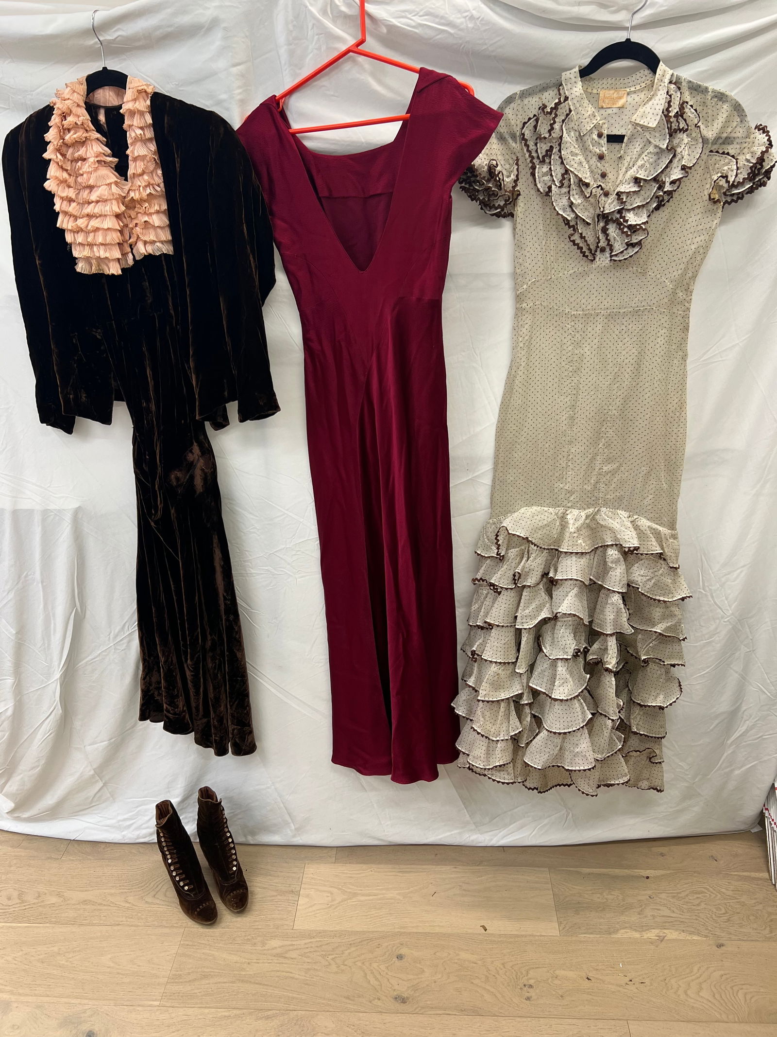 Atq/Vtg Clothing + Sommer & Kaufmann Velvet Boots - (3)Dresses Sz Sm + San Francisco Kaufmann Button (1 of 19)