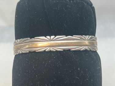 Victor Hicks Navajo Sterling 14K Gold Braclet - TW 21.55g - Etched on Inside, V.Hicks - 14K Sterling