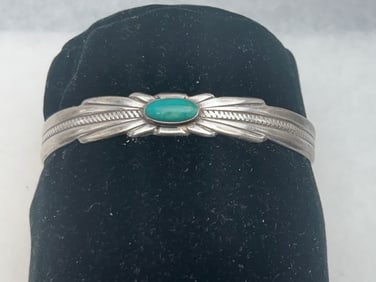 Vtg Bell Trading Post Sterling Turquoise Native Bracelet-