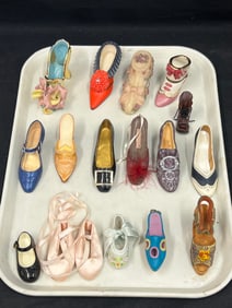 (16)Minature Shoes + Shoe Trinket Boxes - Various Makers - Handpainted Shoe by Raine, Q.C.O.K.