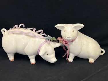 2 Crackle Glazed Ceramic Pigs, Signed on Bottom - Signed ''JLK'' , (1)18'' x 6'' x 10.5'' , (1)18''