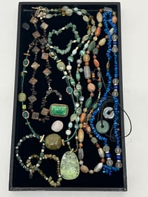 Lot of Asst Stone Jewelry - Necklaces, Bracelet, Brooch + Rose Quartz