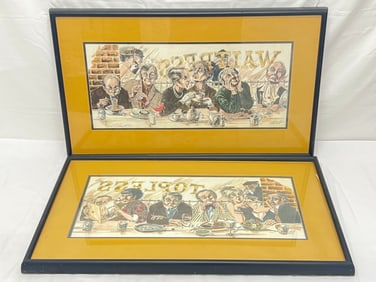 (2)Fred Schmidt ''Topless Waitress'' Signed Lithographs - 1972 Framed Lithographs 16.5'' x 29''