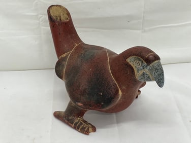 Vintage Mexican Folk Art Terra Cotta Parrot Vessel - Vessel / Vase 11'' x 7''