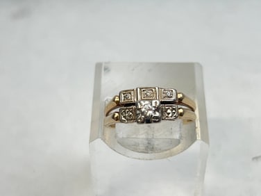 Vintage 14K Gold Diamond Wedding Rings - Simon Golub & Sons 14K Yellow Gold - 2 Rings Fused to 1