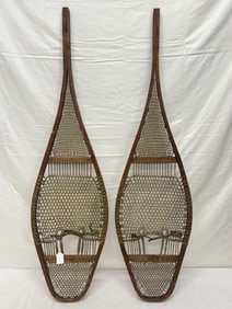 Antique Rawhide Wooden Snowshoes 12'' x 42.5''L