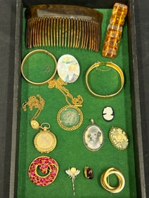 Antique/Vintage Items-Trifari, Amber,Rhinestones - 1958 German Grosse Brooch, Trifari Pendant,