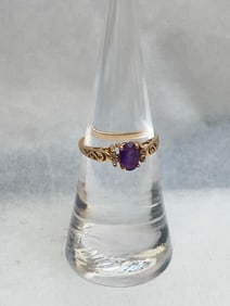 Vintage 14K Gold Diamond Amethyst Ring, TW 7.71g, Sz 6