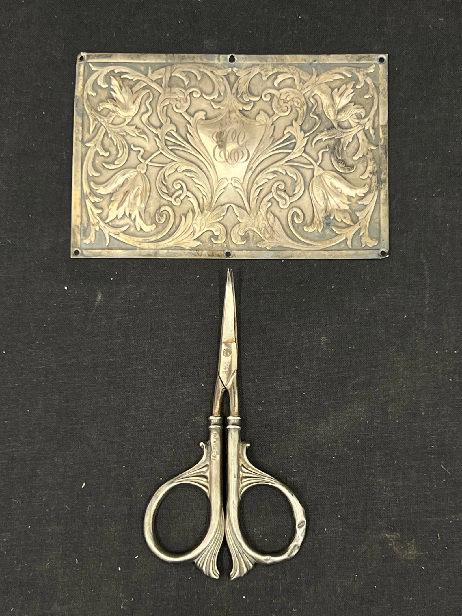 Art Nouveau Sterling- Sewing Scissors, Sterling Cover - Scissors Hallmarked + Cover 3'' x 4.5'' - TW (1 of 4)