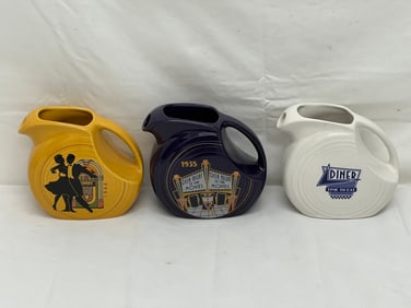 (3)Fiesta Limited HLCCA Exclusive Juice Pitchers - 1935 Dish Night at the Movies, 1944 Big Band Era