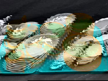 39pcs Atq Nippon Moriage Flying Geese China - Gold Rimmed with Jewel Lunch Set - Salad, Bread /