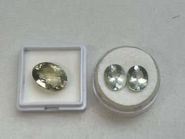 (3)Green Quartz Gemsones - (1)10.75cts, Double (1)3.15cts (1)2.75cts