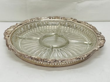 Wallace Baroque Bowl Tray Relish 13.5'' x 1.5'' - Baroque with Glass Divider