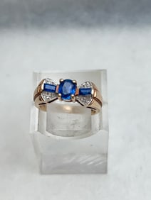 Vintage 10K Yellow Gold Sapphire Ring, TW 4.69g, Sz 7 - White & Blue Sapphires , Hallmarked ,